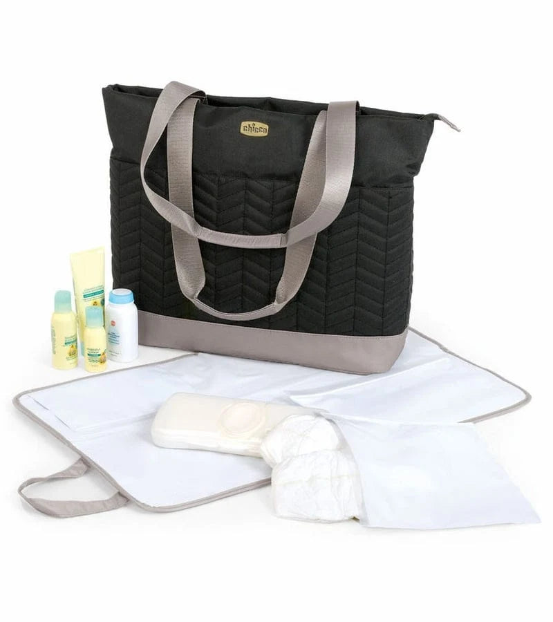 CHICCO Diaper Bag Chevron Black: Thermal zippered bottle pocket with high-density thermal insulation and thermoflect radiant barrier - 06079396950070 ebuystt