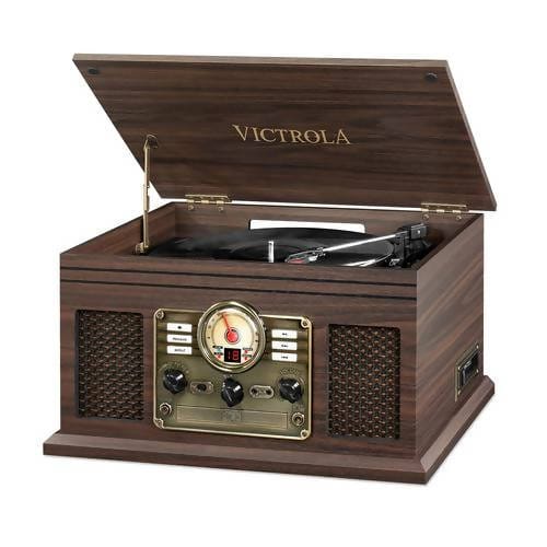Innovative Technology VTA-200B MH Victrola Nostalgic Classic Wood 6-in-1 Bluetooth Turntable Entertainment Center