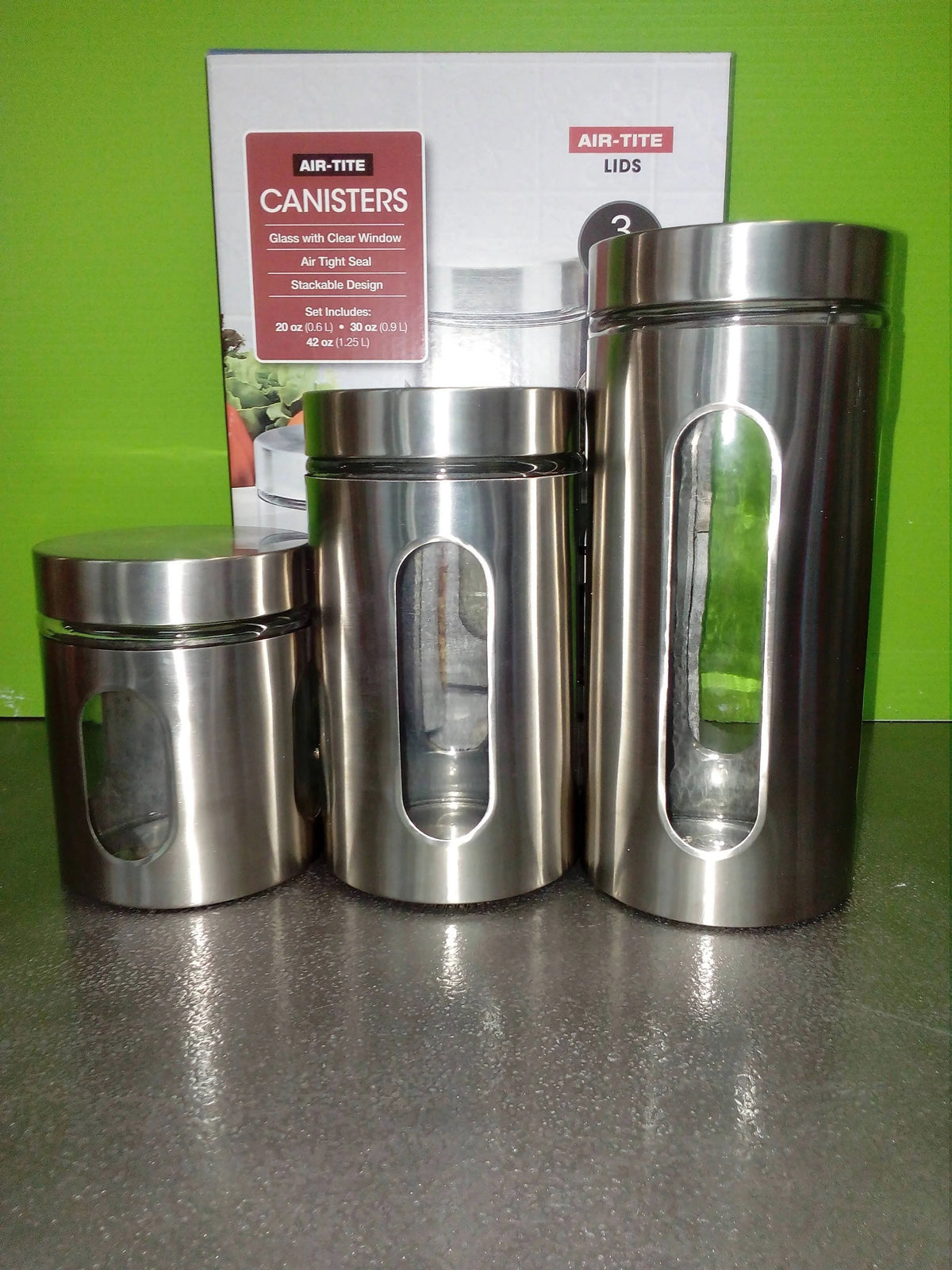 Diamond Home Air-tite Stainless steel Canister Set 3 pieces with glass window DH - 10334 Elegant AccScents