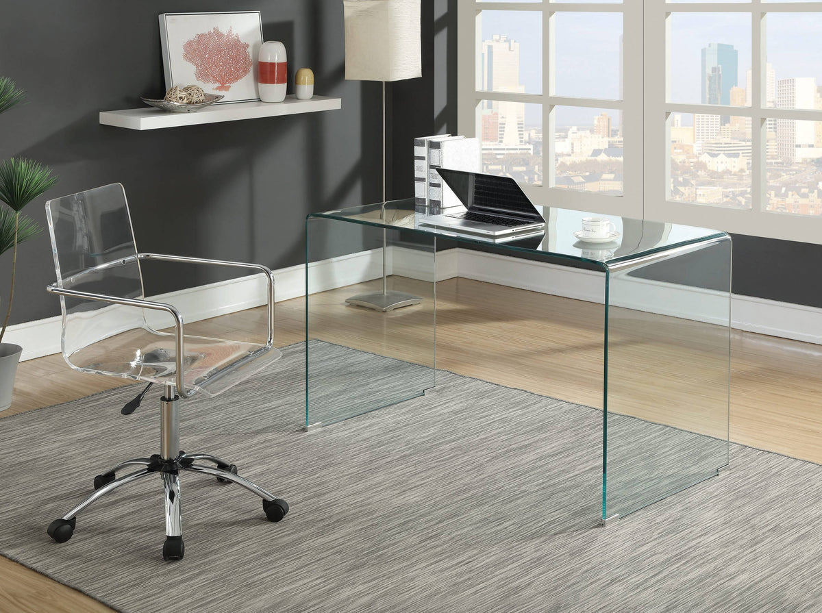 Highsmith Glass Writing Desk Clear Highsmith Glass Writing Desk Clear minimalist construction for a writing desk that's sure to please- 801581- 801581 Pie's Variety Store