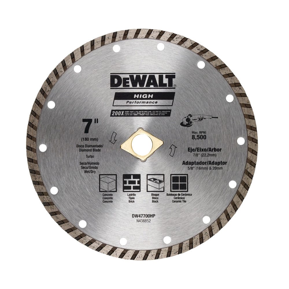 Dewalt Diamond Masonry Wet/Dry Continuous Edge Blade Turbo 7 Inches (180MM) - For General Purpose Cutting Of Cured Concrete