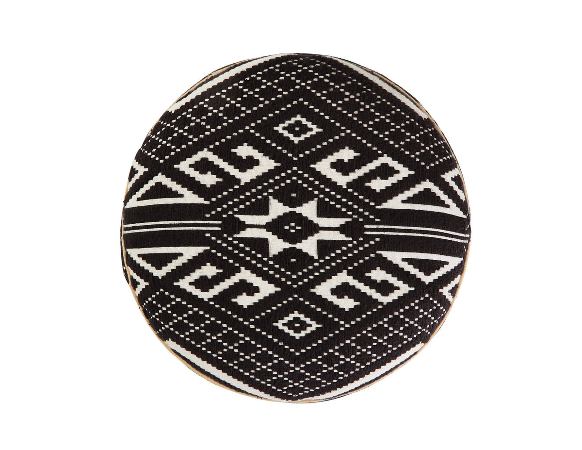 Round Upholstered Ottoman Black And White - 918492 Pie's Variety Store
