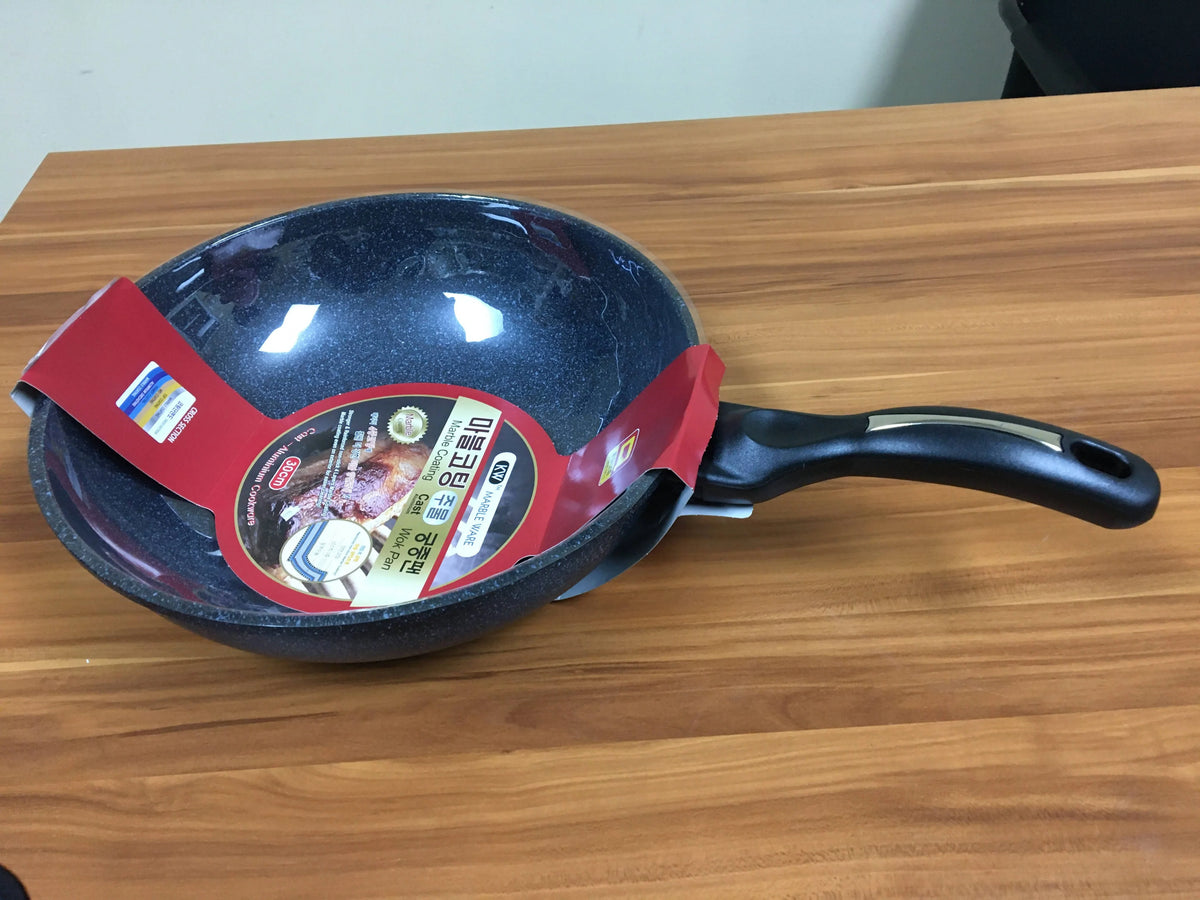 KW Marble Ware 30cm (12 inches) Ceramic Marble Coated Cast Aluminium Non Stick Wok - DMW30 Elegant AccScents