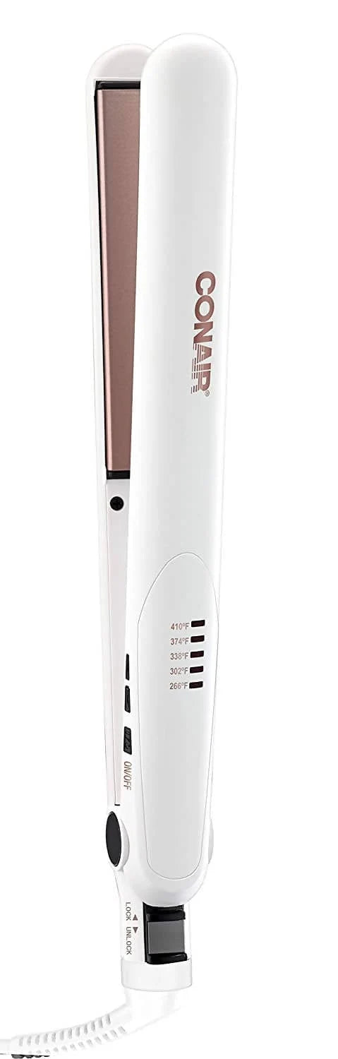Conair Double Ceramic 1 Inch Flat Iron (White/Rose Gold) technology provides a higher ceramic content for even heat that’s gentle on hair