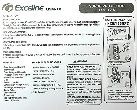Exceline 3 Outlet Voltage & Electronic TV Surge Protector TV & Entertainment Center Ideal for Audio