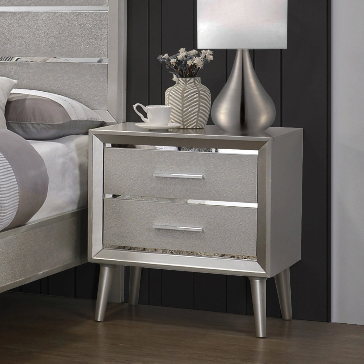 Ramon 2-Drawer Nightstand Metallic Sterling - 222702 Pie's Variety Store