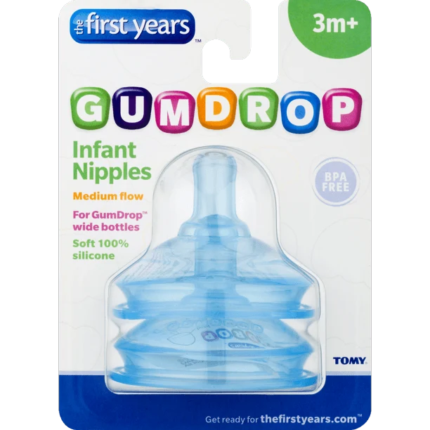 FIRST YEARS Nipples Gumdrop 2pk Wide Neck: Extend the life of your GumDrop Wide Neck Bottles with these Replacement Nipples - Y4970 ebuystt