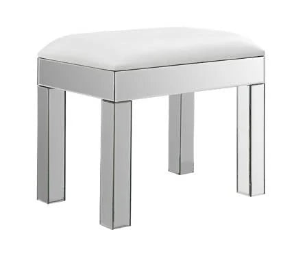 Rectangular Upholstered Vanity Stool White And Mirror - 919523 Pie's Variety Store