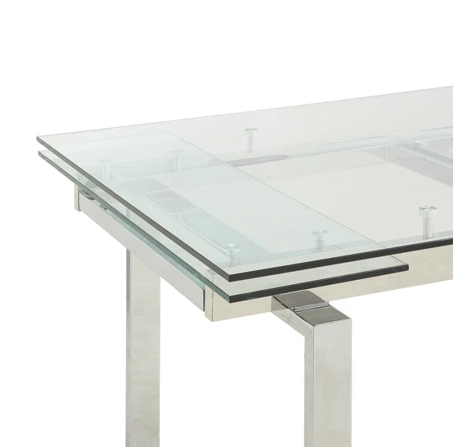 Wexford Glass Top Dining Table With Extension Leaves Chrome 106281 ebuystt