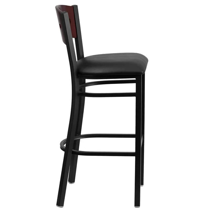 HERCULES Series Black 4 Square Back Metal Restaurant Barstool - Mahogany Wood Back