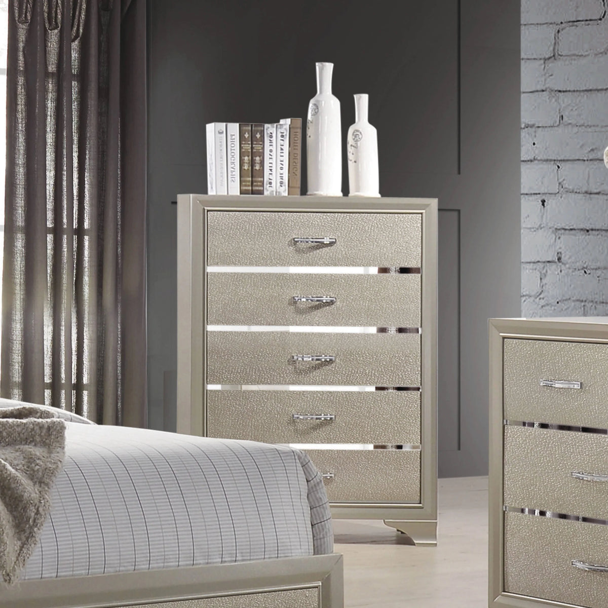 Beaumont 5-Drawer Rectangular Chest Champagne - 205295 Pie's Variety Store
