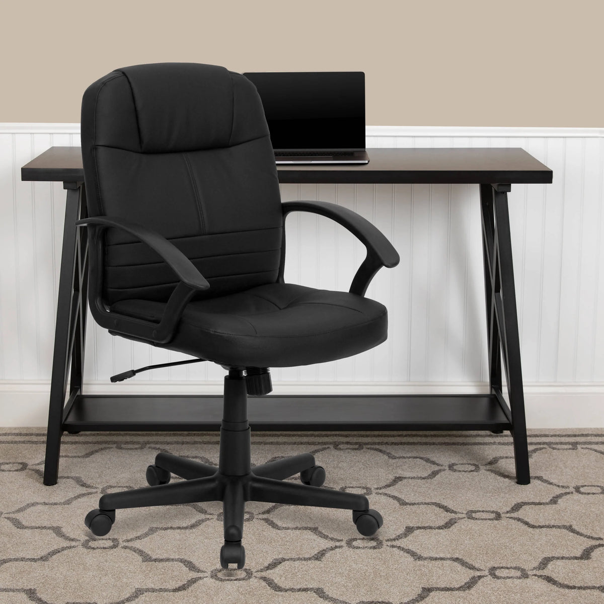 Mid-Back Black Leather Executive Swivel Office Chair with Rounded Back and Arms - BT-8075-BK-GG A-Z Store Nadia
