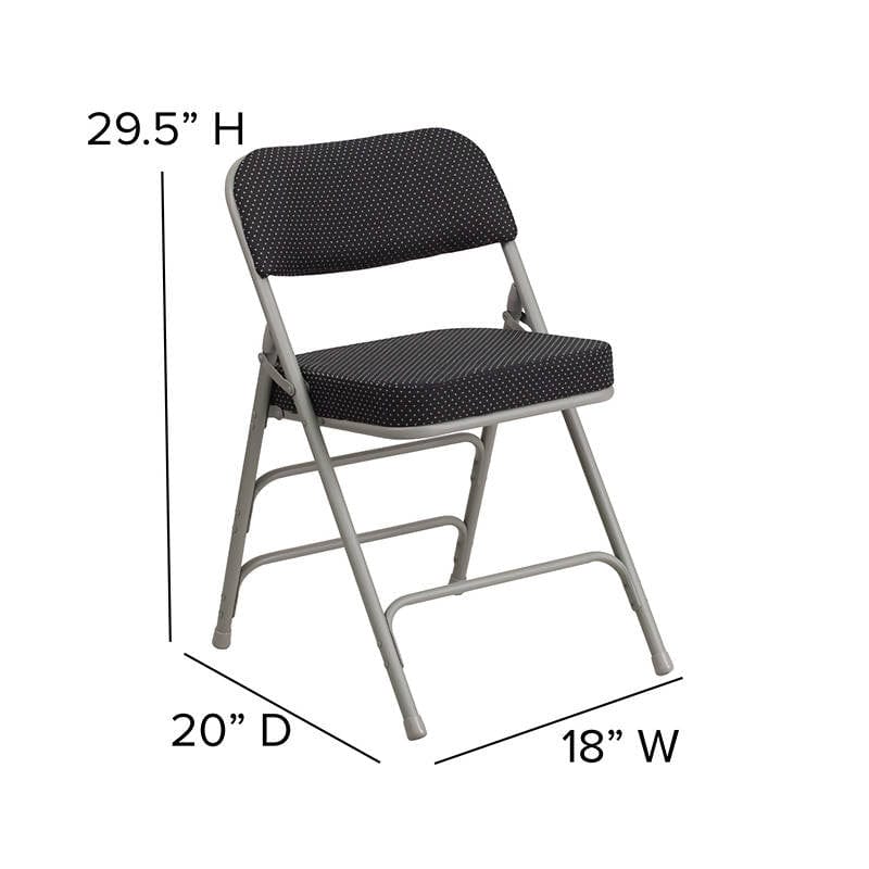 2 Pk. HERCULES Series Premium Curved Triple Braced & Double Hinged Black Pin-Dot Fabric Metal Folding Chair 2-AW-MC320AF-BK-GG Pie's Variety Store