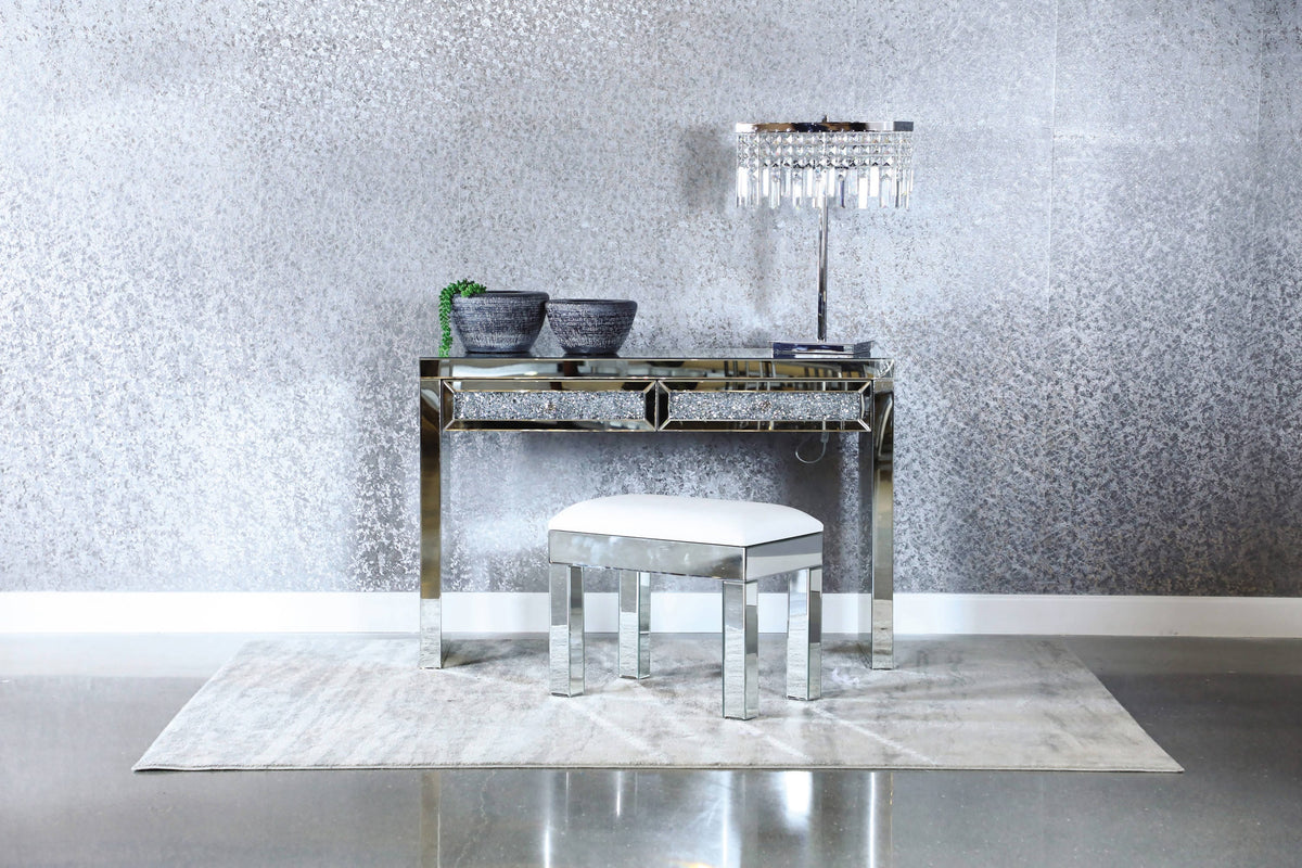 Rectangular Upholstered Vanity Stool White And Mirror - 919523 Pie's Variety Store