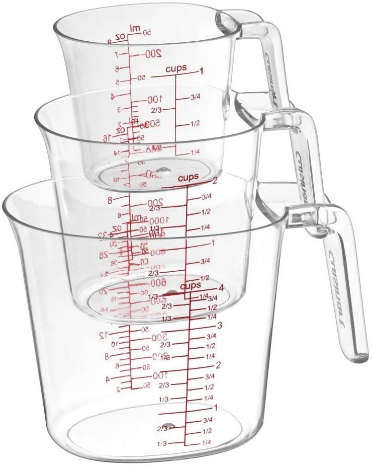 Cuisinart 3 Piece Nesting Liquid Measuring Cup Set ensures you'll always have the right size on hand. Each has easy-to-read measurement markings in red for at-a-glance precision