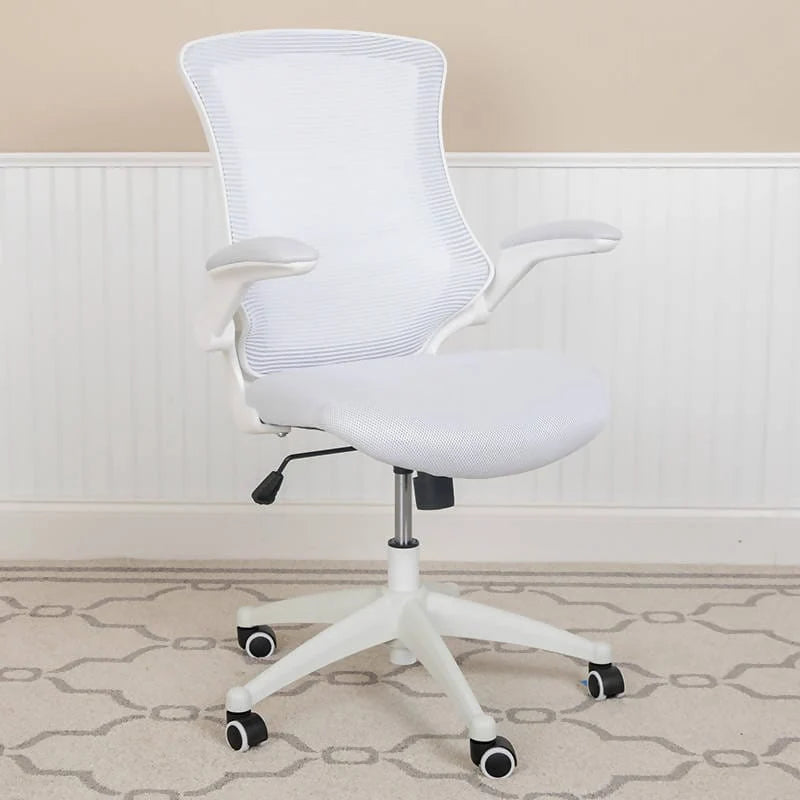Mid-Back Mesh Swivel Ergonomic Task Office Chair with White Frame and Flip-Up Arms - BL-X-5M-WH-BK-GG / BL-X-5M-WH-BLUE-GG / BL-X-5M-WH-GY-GG / BL-X-5M-WH-TAN-GG / BL-X-5M-WH-WH-GG ADRIAN'S ELECTRONICS