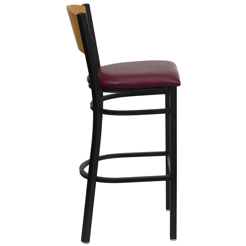 HERCULES Series Black Circle Back Metal Restaurant Barstool - Natural Wood Back