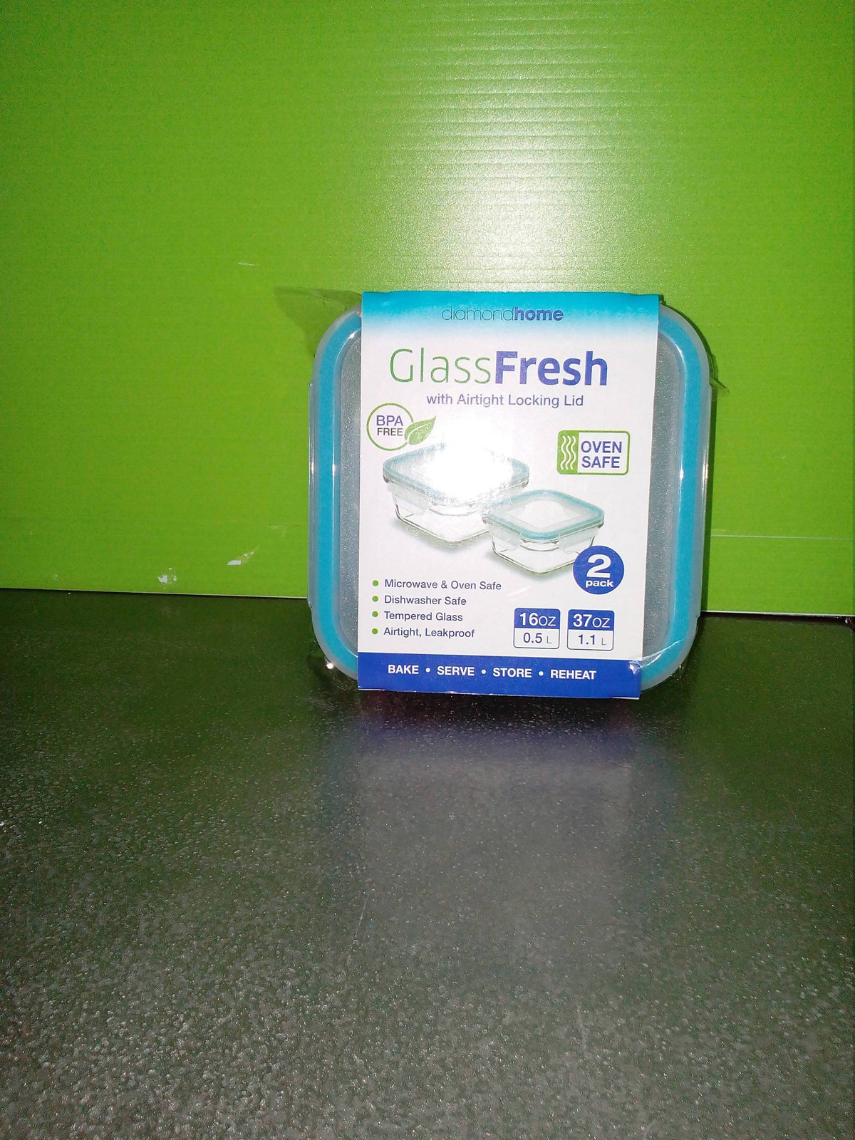 Diamond Home Glass Fresh Containers With Airtight Locking Lid 2pk 37 oz