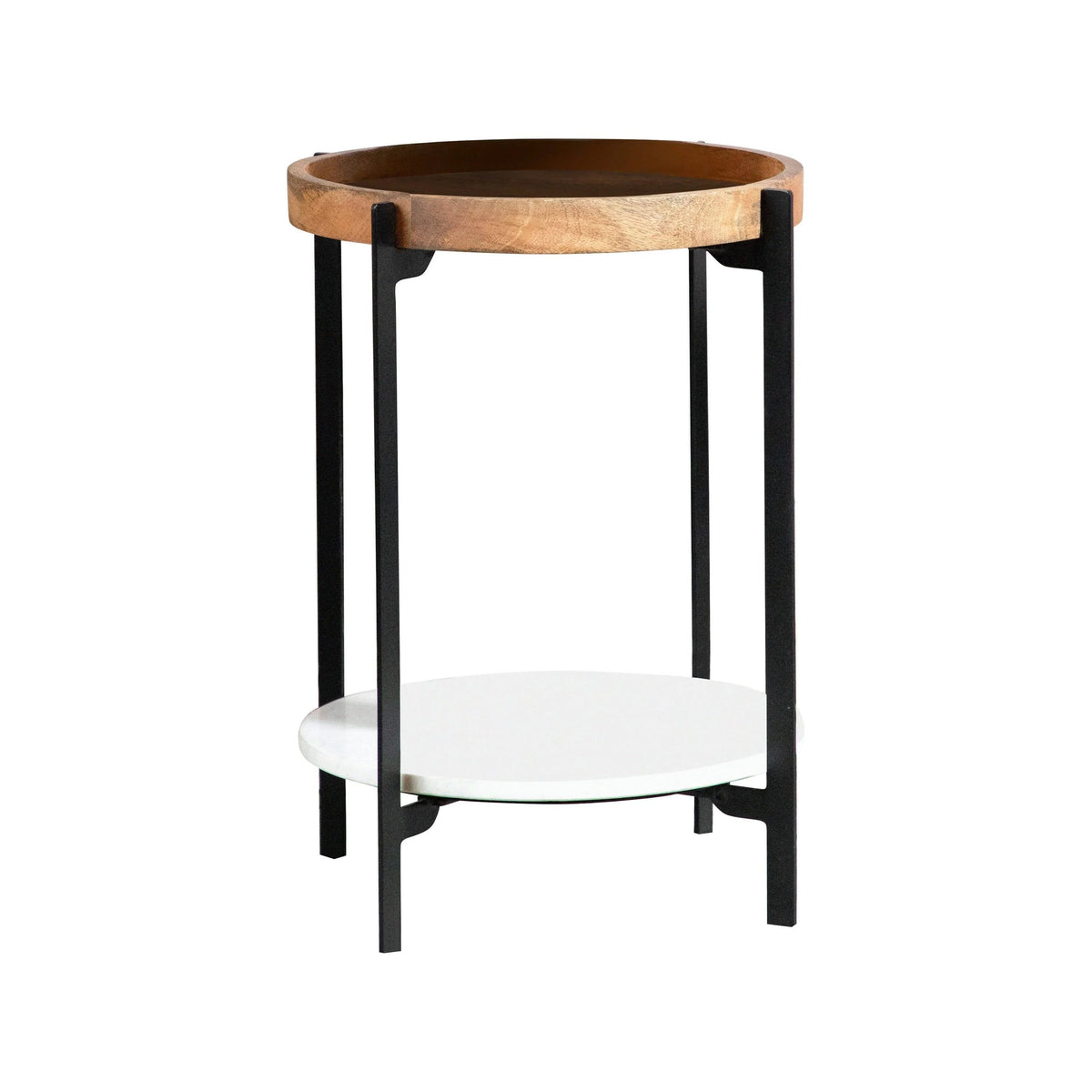 Round Accent Table With Marble Shelf Natural And Black - 931218 Pie's Variety Store