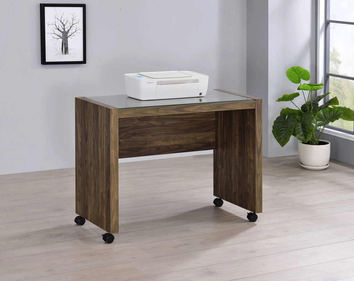Luetta Rectangular Mobile Return With Casters Aged Walnut Its simplistic construction makes it easy to style and use to your custom preference- 805620 Pie's Variety Store
