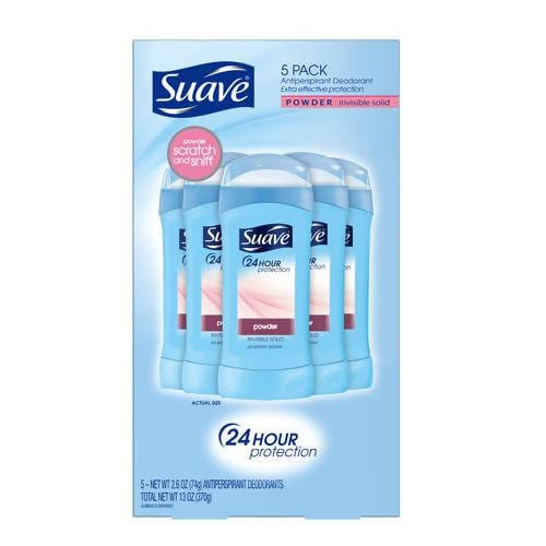 Suave Invisible Solid Powder Deodorant 5 Units / 74 g / 24 hr Protection 5 packs Antiperspirant Extra Effective Powder Scent/ 17344 dayana sifontes