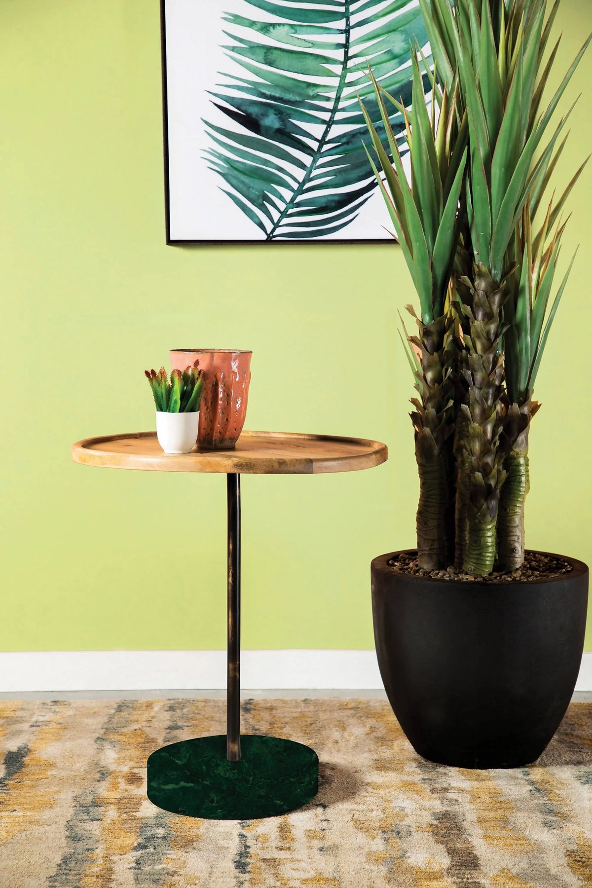 Round Marble Base Accent Table Natural And Green - 935882 Pie's Variety Store