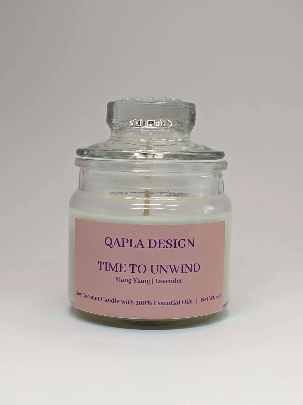 QAPLA DESIGN - Time To Unwind - Ylang Ylang & Lavender Soy Coconut Wax with 100% Essential Oils