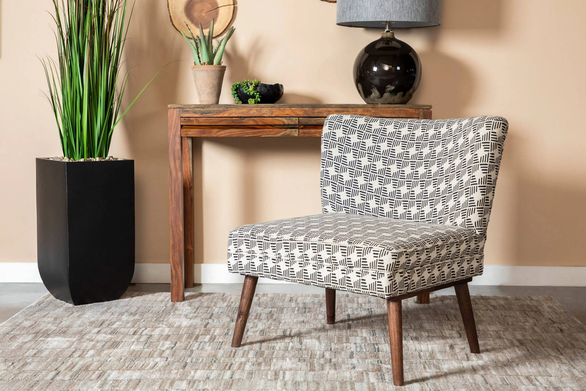 Upholstered Accent Chair With Wooden Leg Black And White - 905502 Pie's Variety Store