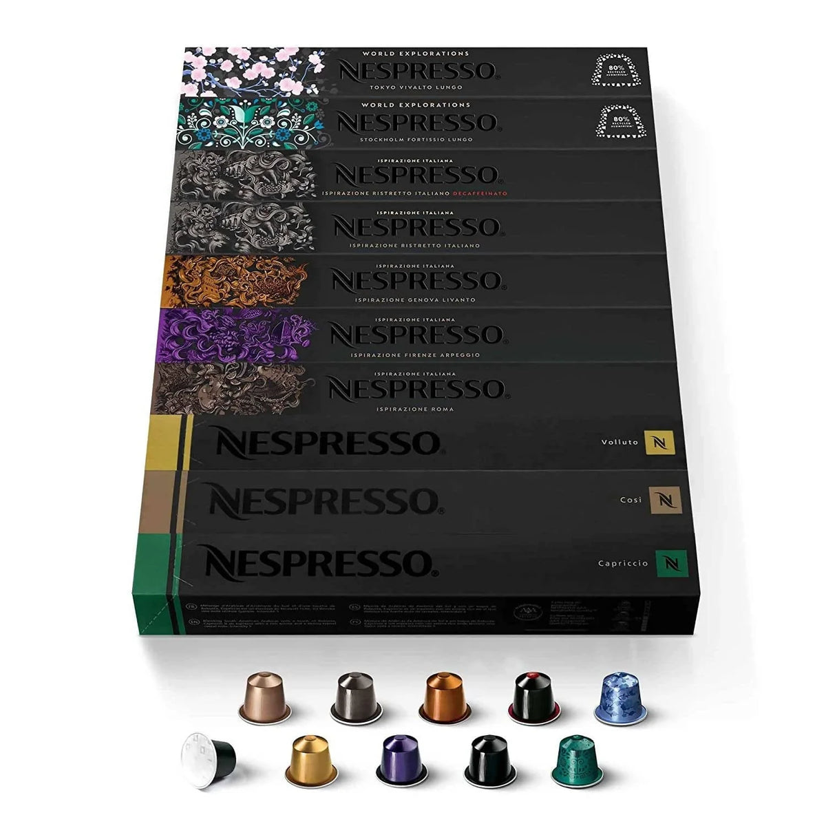 Nespresso OriginalLine Ispirazione Medium Roast Espresso Coffee Capsules Variety Pack (100 Count) allows you to explore the rich tastes of some of our most popular coffees for the Nespresso Original Line system - NES-205 Elegant AccScents