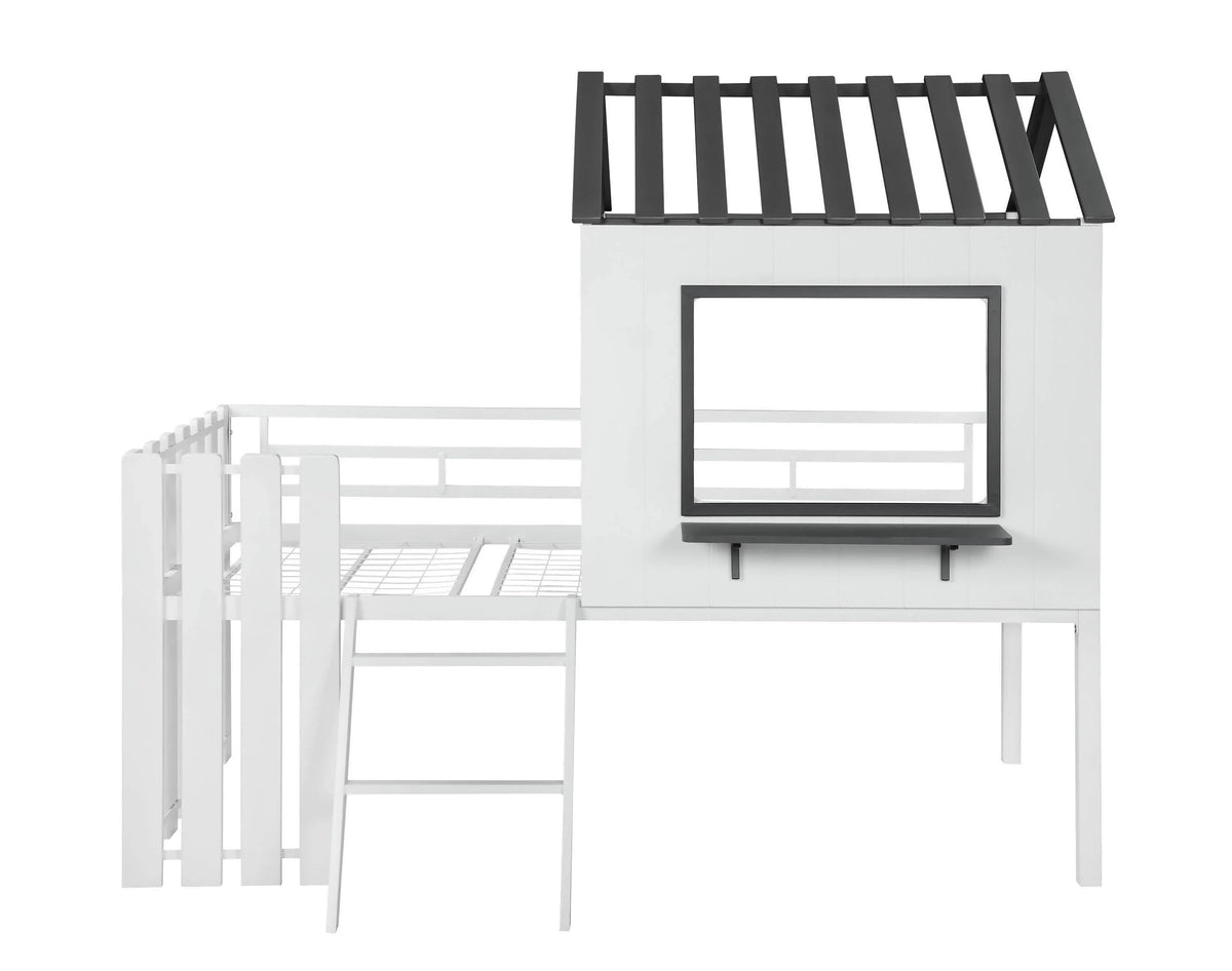 Timber House-Designed Twin Loft Bed White And Gunmetal - 409464T A-Z Store Nadia