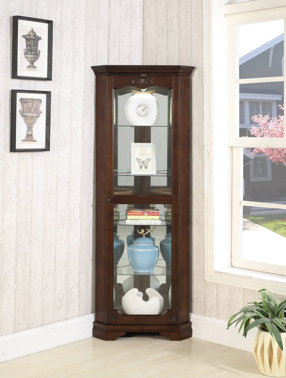 5-Shelf Corner Curio Cabinet Golden Brown - 950195 Pie's Variety Store