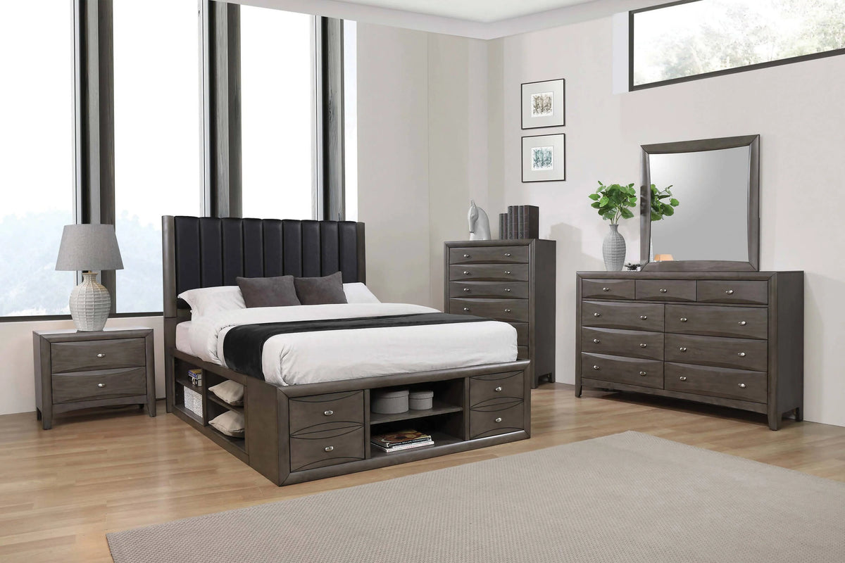 Phoenix Eastern King Upholstered Storage Bed Coco Grey And Black - 205470KE Pie's Variety Store