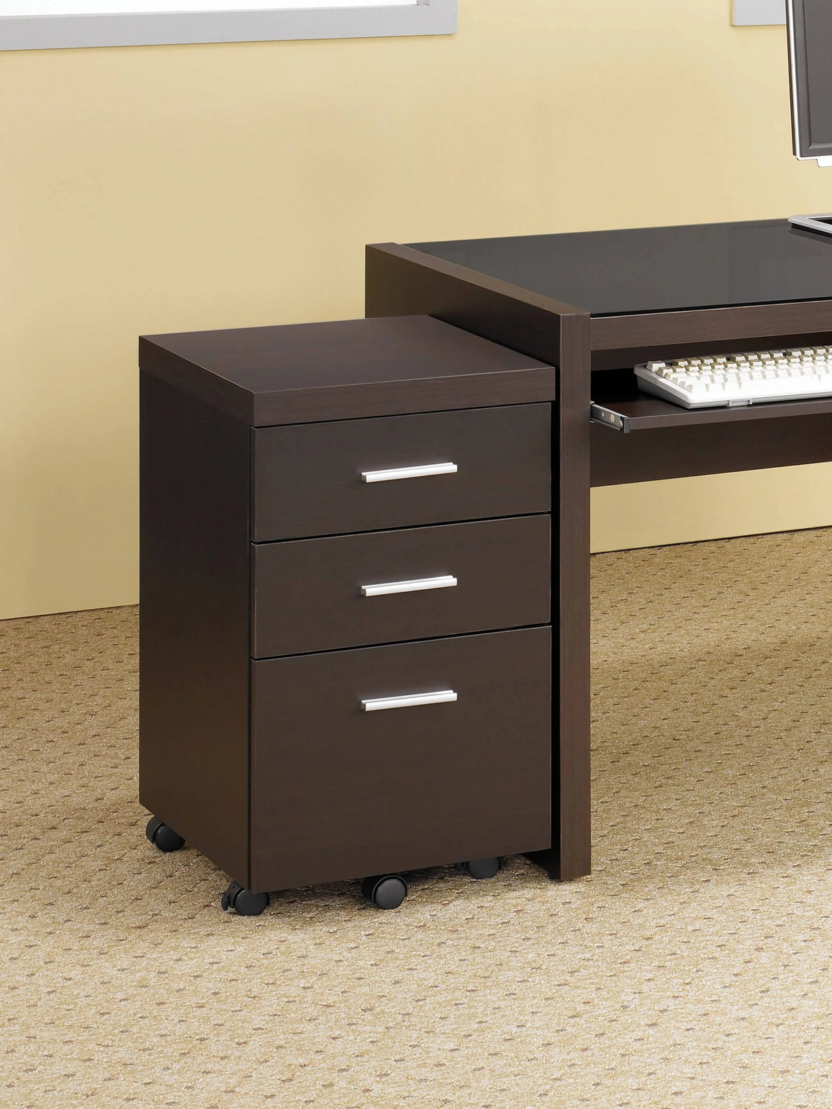 Skylar Computer Desk With Keyboard Drawer Cappuccino 4PC Set - 800901-S3 Pie's Variety Store