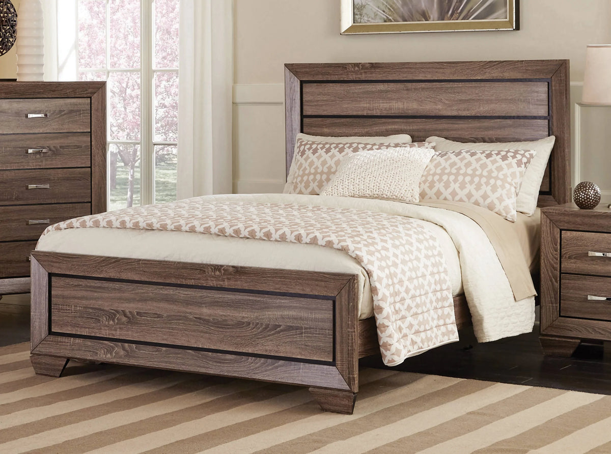Kauffman Queen Panel Bed Washed Taupe 4PC Set - SET4PC204191Q Pie's Variety Store