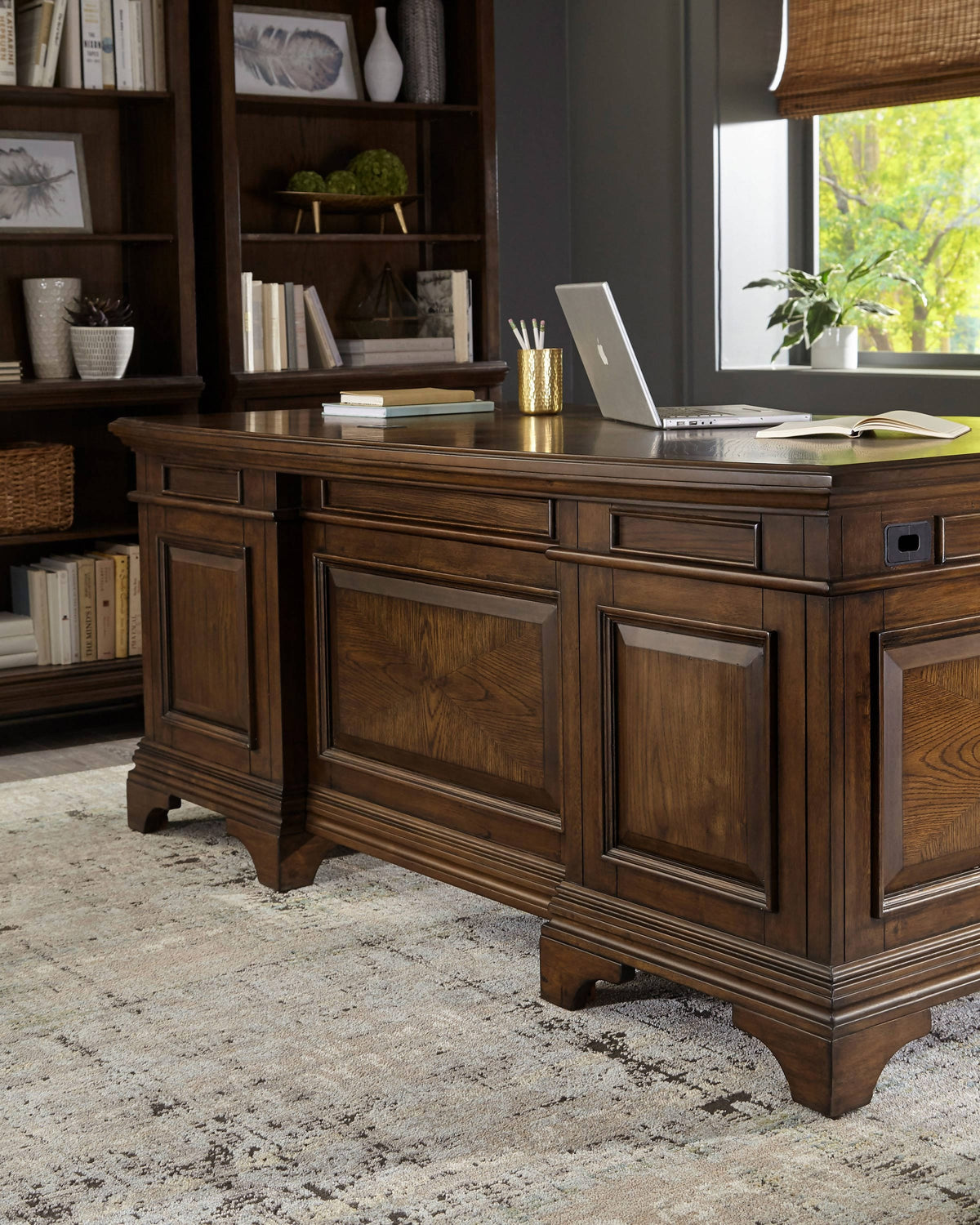 Hartshill Executive Desk With File Cabinets Burnished Oak - 881281 Pie's Variety Store