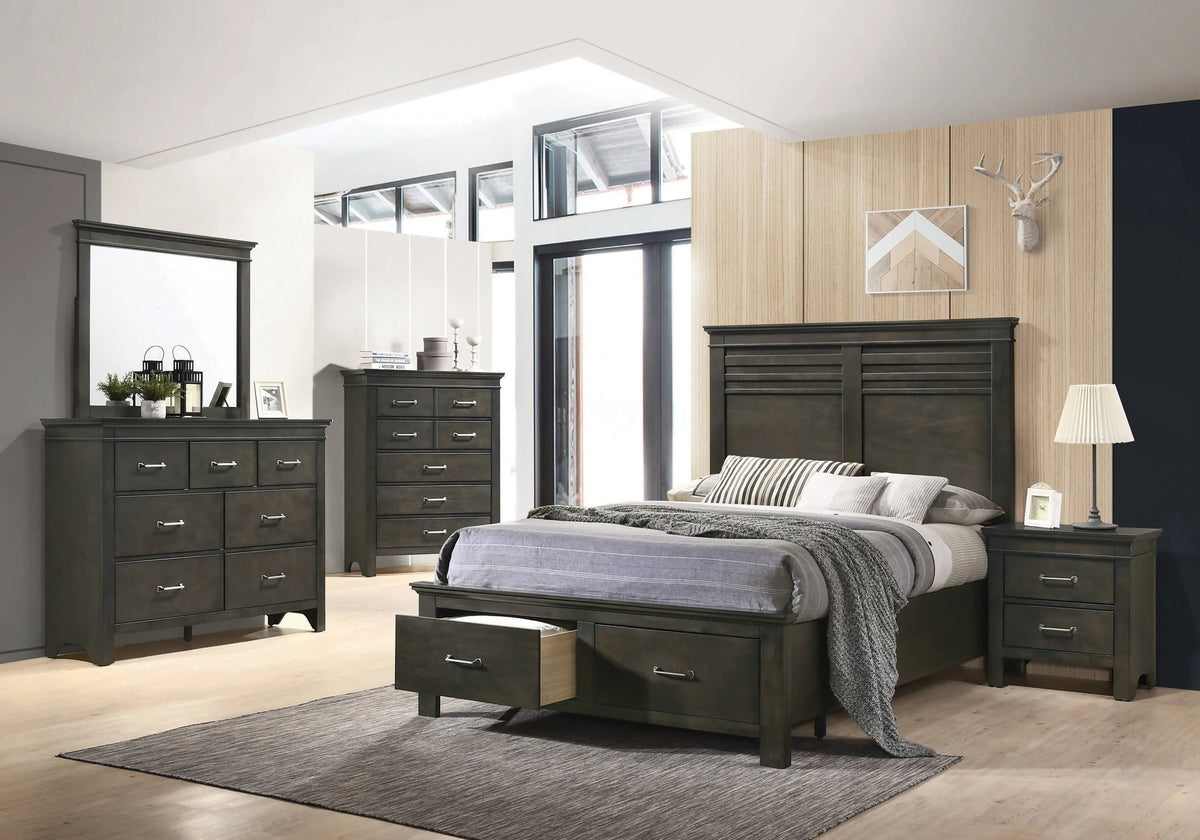 Newberry Queen Storage Bed Bark Wood 4 PIECE Set - SET4PC205430Q Pie's Variety Store
