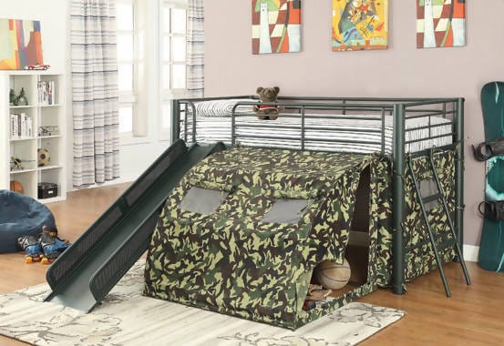 Camouflage Tent Lofted Bed With Lower Playspace Army Green - 7470 A-Z Store Nadia