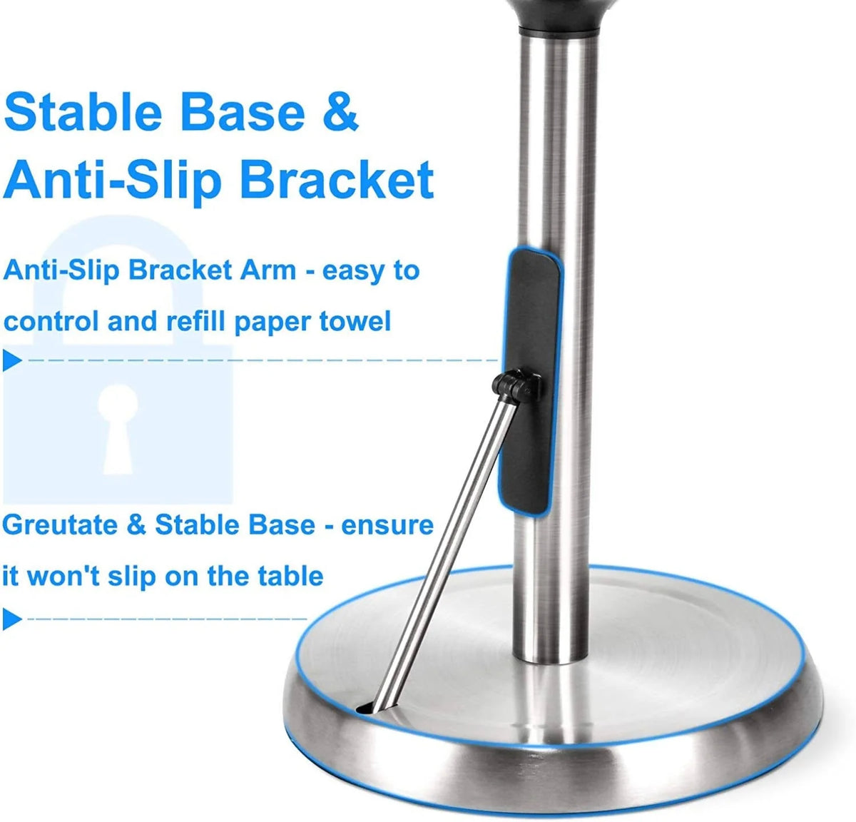 Diamond Home Paper Towel Holder allows you to tear a single piece of paper towel single handedly. The spring bracket arm provides enough resistance
