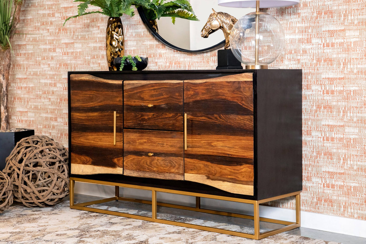 2-Drawer Accent Cabinet Black Walnut And Gold - 953466 Pie's Variety Store