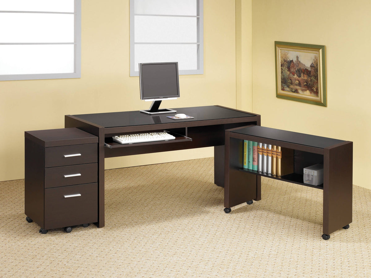 Skylar Computer Desk With Keyboard Drawer Cappuccino 4PC Set - 800901-S3 Pie's Variety Store
