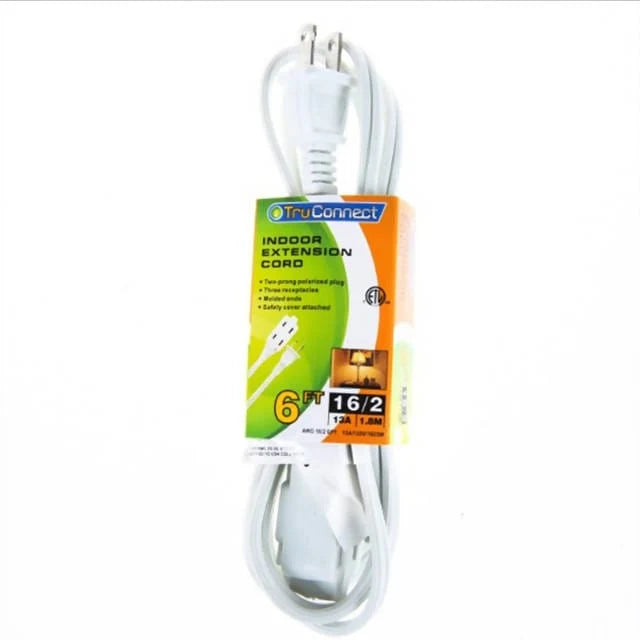 Truconnect Durable 6 Feet Indoor Extension Cord With 3 Receptacles