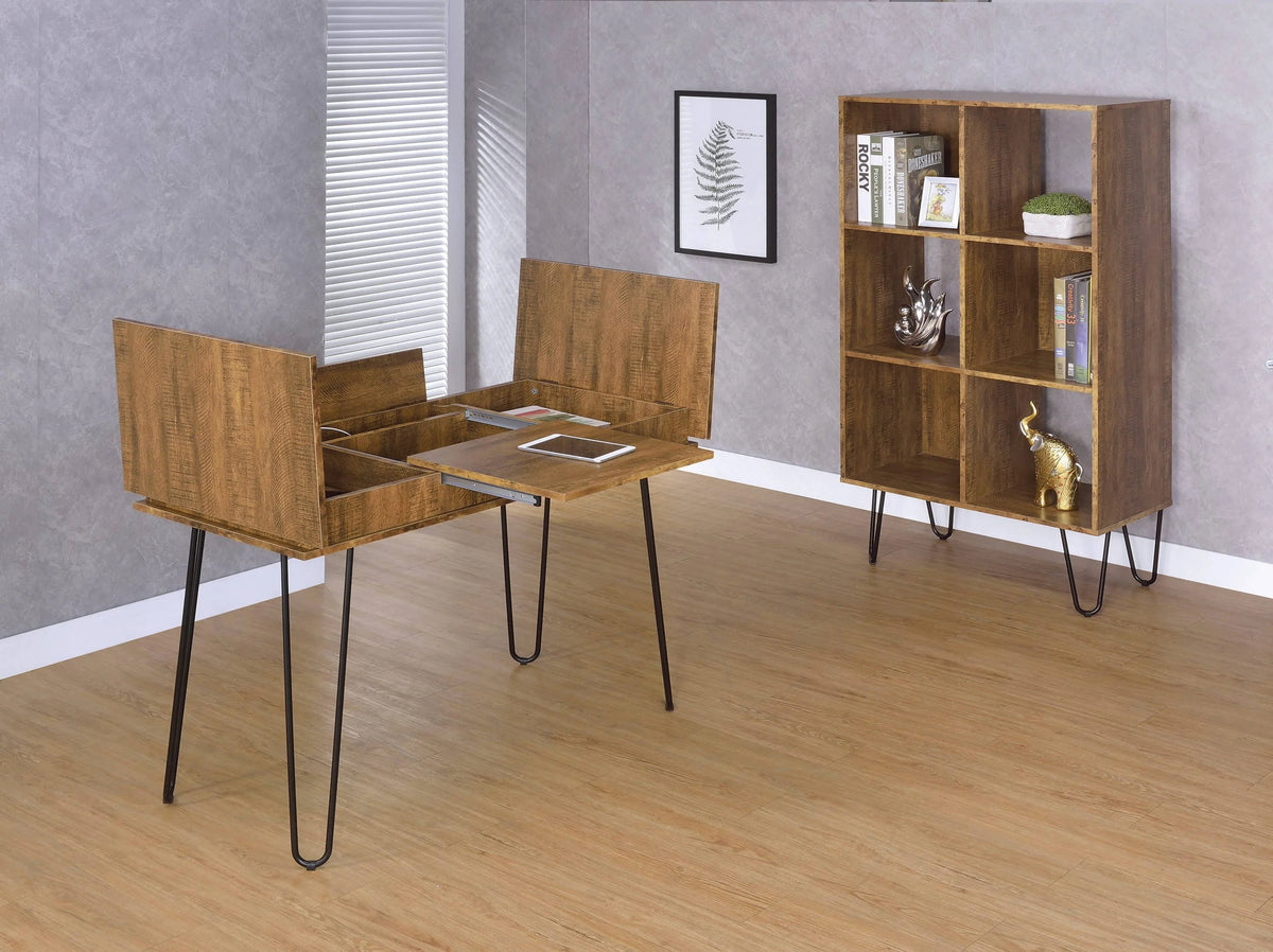 Sheeran Writing Desk With 4 Hidden Storages Rustic Amber - 802011 coastmega