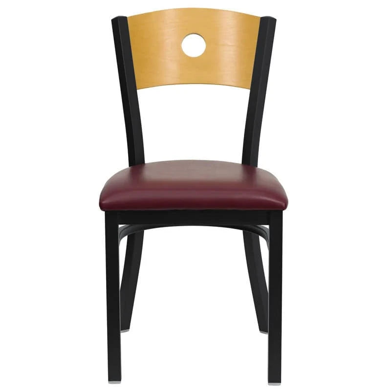 HERCULES Series Black Circle Back Metal Restaurant Chair - Natural Wood Back