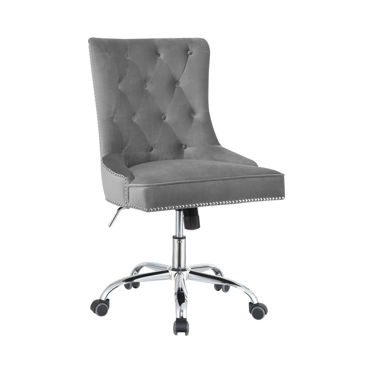 Upholstered Office Chair With Nailhead Blue And Brass this chair is complete with built-in casters and swivel functionality for versatile ease of movement 801984 Pie's Variety Store