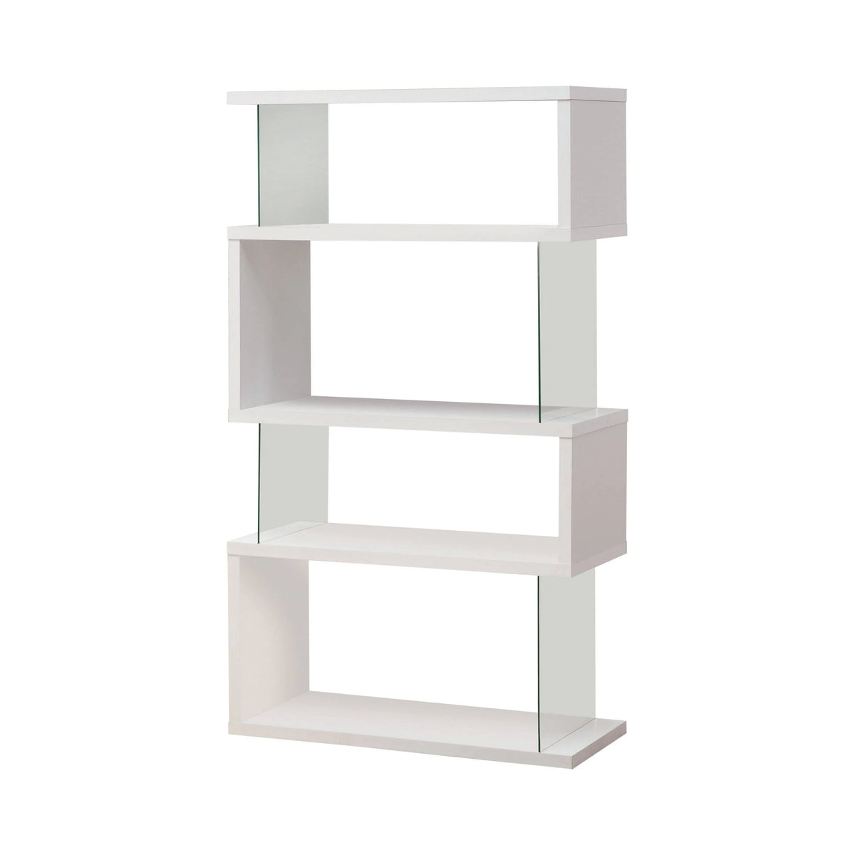 4-Tier Bookcase Black & Clear / White & Clear - With Striking Zig-Zag Designed. Made with MDF and engineered veneer