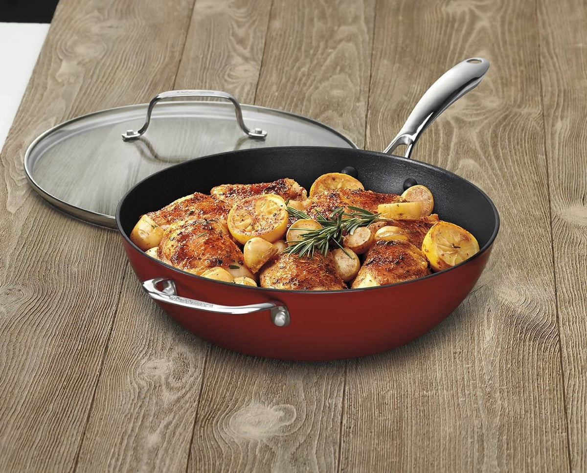 Cuisinart CastLite 4.5-Quart Non-Stick Cast Iron Chef's Pan with Helper and Cover (Red) - CU-CIL345-30R Elegant AccScents