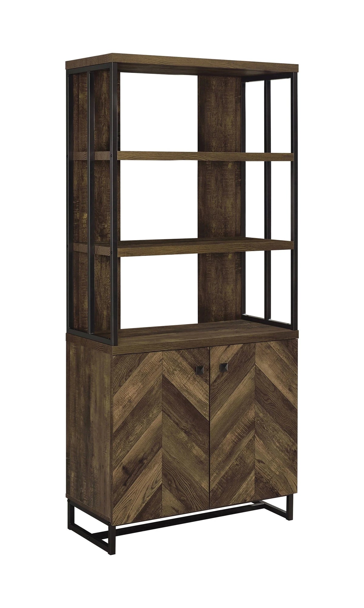 Millbrook 2-Door Bookcase Rustic Oak Herringbone And Gunmetal - 882093 Pie's Variety Store
