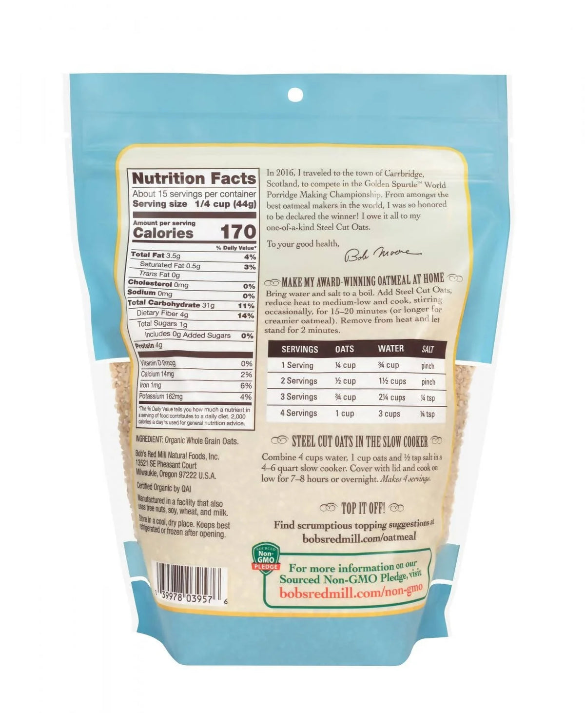 Bob Red Mill Organic Steel Cut Oats 24oz - 03997803957 Pie's Variety Store