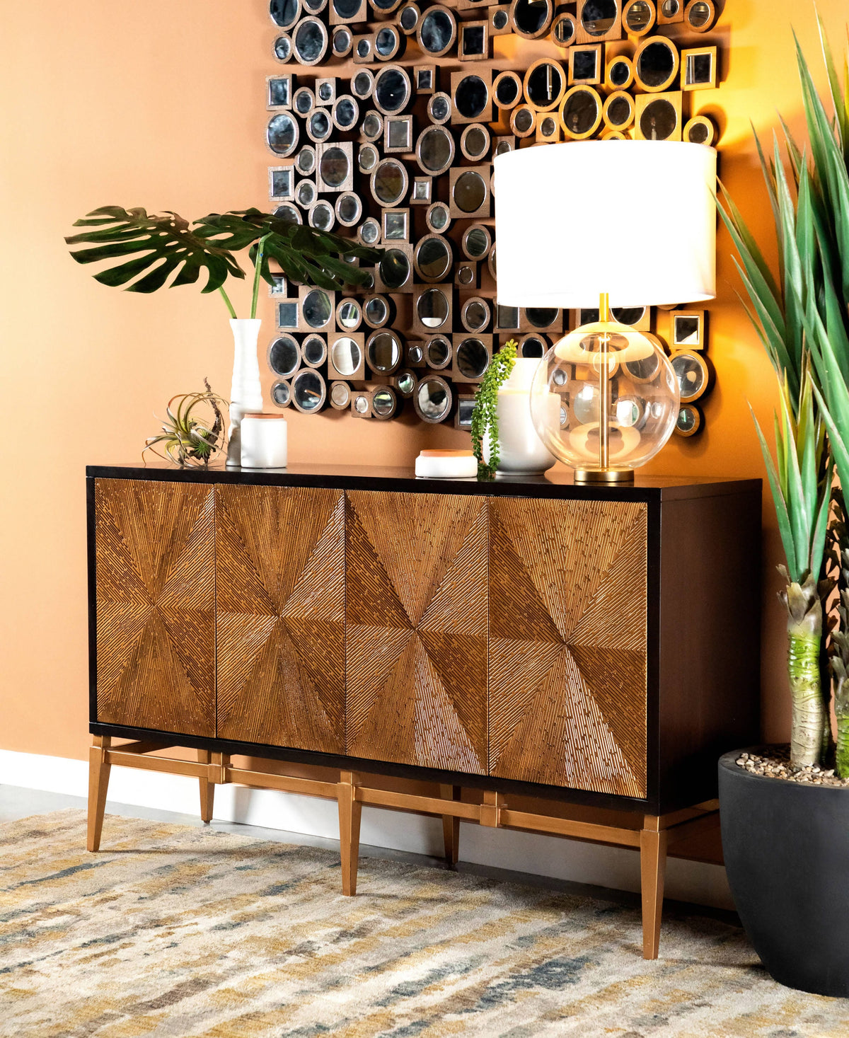 Sunburst 4-Door Accent Cabinet Brown And Antique Gold - 953497 Pie's Variety Store