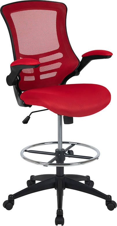 Mid-Back Mesh Ergonomic Drafting Chair with Adjustable Foot Ring and Flip-Up Arms - BL-X-5M-D-BLUE-GG / BL-X-5M-D-DKGY-GG / BL-X-5M-D-GG / BL-X-5M-D-RED-GG / BL-X-5M-D-WH-GG ADRIAN'S ELECTRONICS